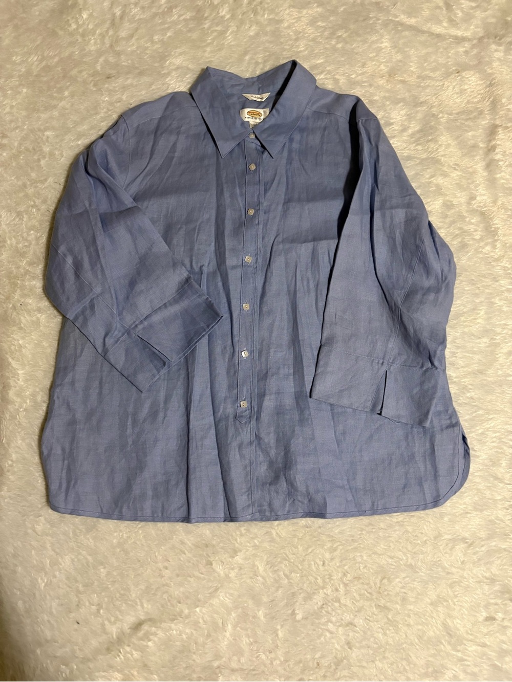 TALBOTS 100% Iris Linen 16w Petit Light Blue 3/4 Sleeve Button Down
Shirt